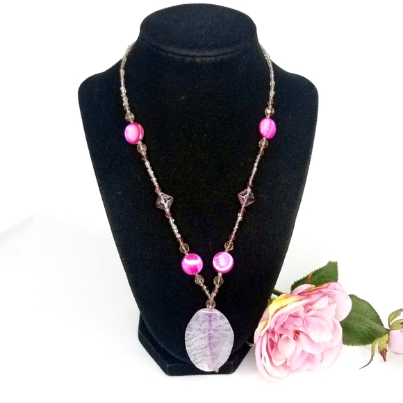 Pink Quartz Pendant Necklace EUC - Picture 2 of 12